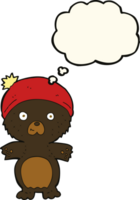 tekenfilm schattig zwart beer in hoed met gedachte bubbel png