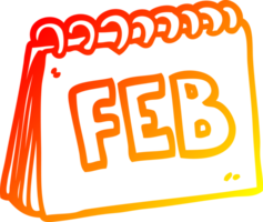 chaud pente ligne dessin de une dessin animé calendrier montrant mois de février png