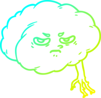 cold gradient line drawing of a cartoon brain png
