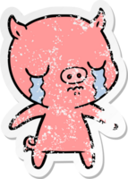 distressed sticker of a cartoon pig crying png