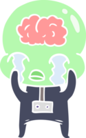 flat color style cartoon big brain alien crying png