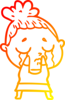 warm gradient line drawing of a cartoon crying woman png