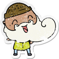 distressed sticker of a happy man with beard and winter hat png