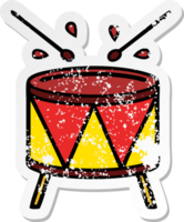 distressed sticker of a cute cartoon drum png