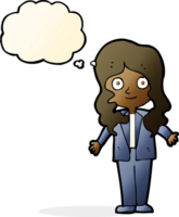 cartoon friendly business woman with thought bubble png