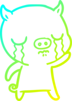 cold gradient line drawing of a cartoon pig crying waving goodbye png