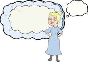 hand drawn thought bubble cartoon victorian woman in dress png