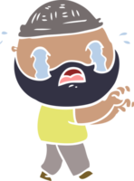 hombre barbudo de dibujos animados de estilo de color plano llorando png