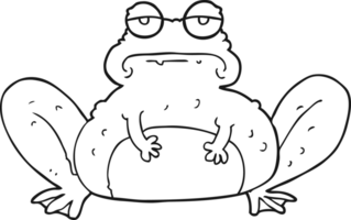 hand drawn black and white cartoon frog png