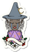 sticker of a crying elf mage character face with natural one D20 roll png