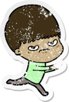distressed sticker of a cartoon angry boy png
