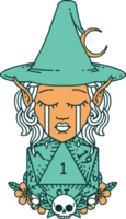 Retro Tattoo Style crying elf witch with natural one D20 roll png