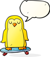 hand drawn speech bubble cartoon bird on skateboard png