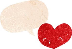 cartoon love heart with speech bubble in grunge distressed retro textured style png
