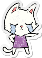 pegatina angustiada de un gato de dibujos animados llorando vestido señalando png
