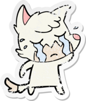 distressed sticker of a crying fox cartoon png