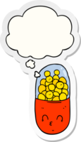 cartoon pill with thought bubble as a printed sticker png