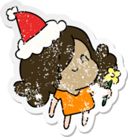 hand drawn christmas distressed sticker cartoon of kawaii girl png