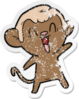 distressed sticker of a cartoon laughing monkey png