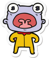 sticker of a cartoon weird alien shouting png