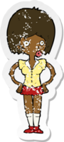 retro distressed sticker of a cartoon woman with hands on hips png