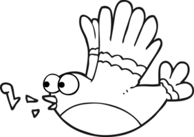 hand drawn black and white cartoon singing bird png