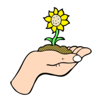 mano dibujado dibujos animados flor creciente en palma de mano png