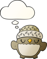 cute cartoon owl in hat with thought bubble in smooth gradient style png