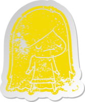 distressed old cartoon sticker of a cute kawaii girl png