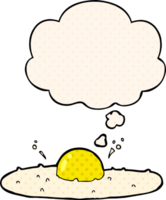 cartoon fried egg with thought bubble in comic book style png