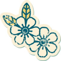 iconic distressed sticker tattoo style image of flowers png