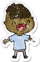 distressed sticker of a cartoon happy boy laughing png