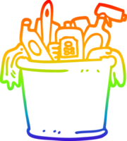 rainbow gradient line drawing of a cartoon house cleaning products png