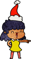 hand drawn textured cartoon of a happy girl wearing santa hat png