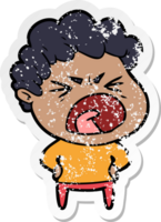 distressed sticker of a cartoon furious man png