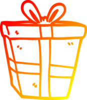 warm gradient line drawing of a cartoon gift wrapped present png