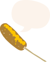 cartoon hotdog on a stick with speech bubble in retro style png