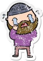 distressed sticker of a cartoon bearded man crying png