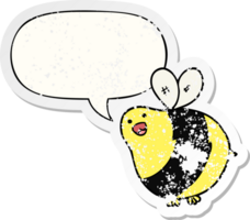cartoon bee with speech bubble distressed distressed old sticker png