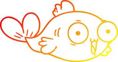 warm gradient line drawing of a  happy goldfish cartoon png