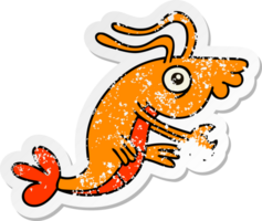 distressed sticker of a quirky hand drawn cartoon crayfish png