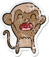 distressed sticker of a shouting cartoon monkey png