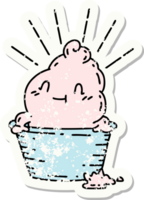 worn old sticker of a tattoo style ice cream character png