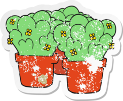 retro distressed sticker of a cartoon potted plants png