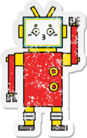 distressed sticker of a cute cartoon robot png