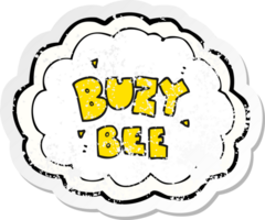 autocollant rétro en détresse d'un symbole de texte d'abeille animée de dessin animé png