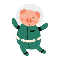Piggy in a spacesuit. illustration of a cute space animal. Space theme. Pig in space. Isolated object on white background. vector