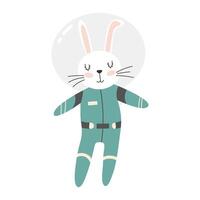 Rabbit in a spacesuit. illustration of a cute space animal. Beautiful character. Space theme. Child character in flat style. Isolated object on white background. vector