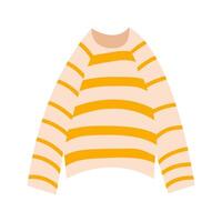striped sweater in flat style. Closet element on white isolated background. Object on autumn theme. Cozy and warm clothes. vector