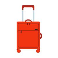 rojo plano estilo maleta. hermosa maleta. viaje accesorio. equipaje. blanco aislado antecedentes. ilustración. vector